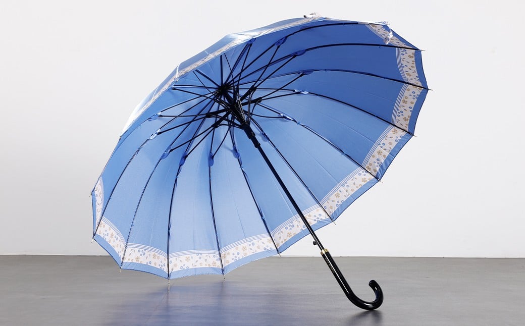 【カラーが選べる】婦人サテン裾花柄 軽量16本骨60cmジャンプ ネイビー ワンタッチ ワンプッシュオープン 傘 雨傘 レディース 長傘 サテン生地 福岡県 筑後市