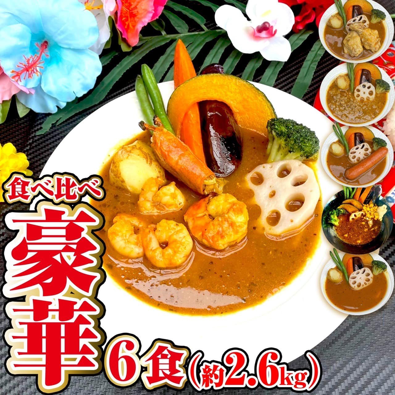 冷凍 スープカレー 食べ比べ エビ入り 6食セット(計2.6kg) チキン 薬膳 キーマ