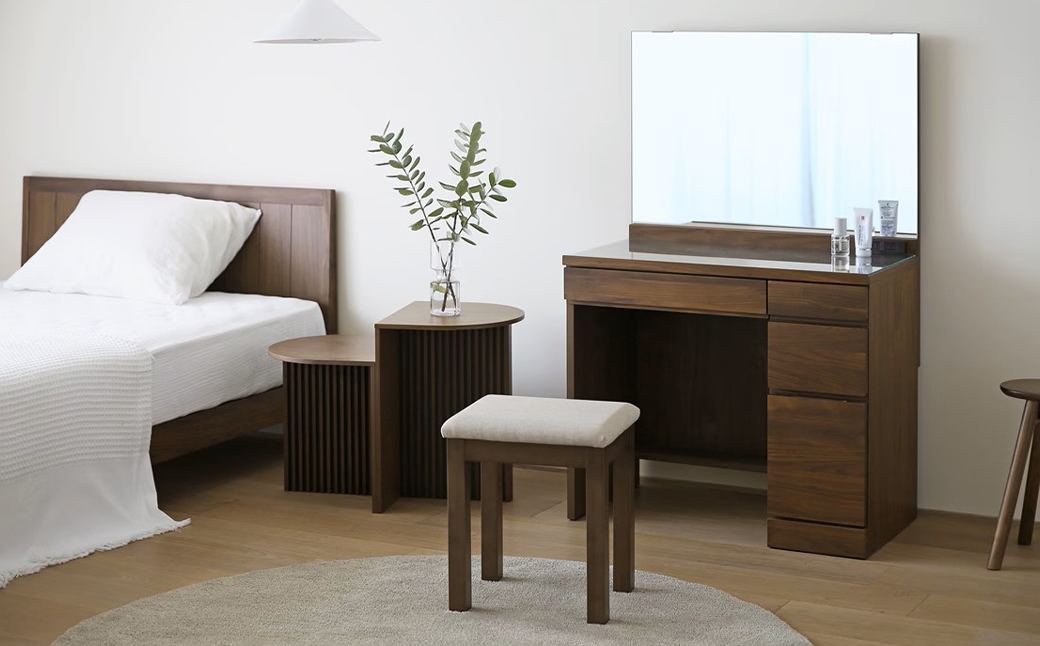 LECCE レッチェ 80 ドレッサー （ 椅子付き ） ウォルナット 【 10年保証 】 天然木 鏡 化粧台 化粧鏡 収納 無垢材 家具 収納家具 インテリア オシャレ シンプル