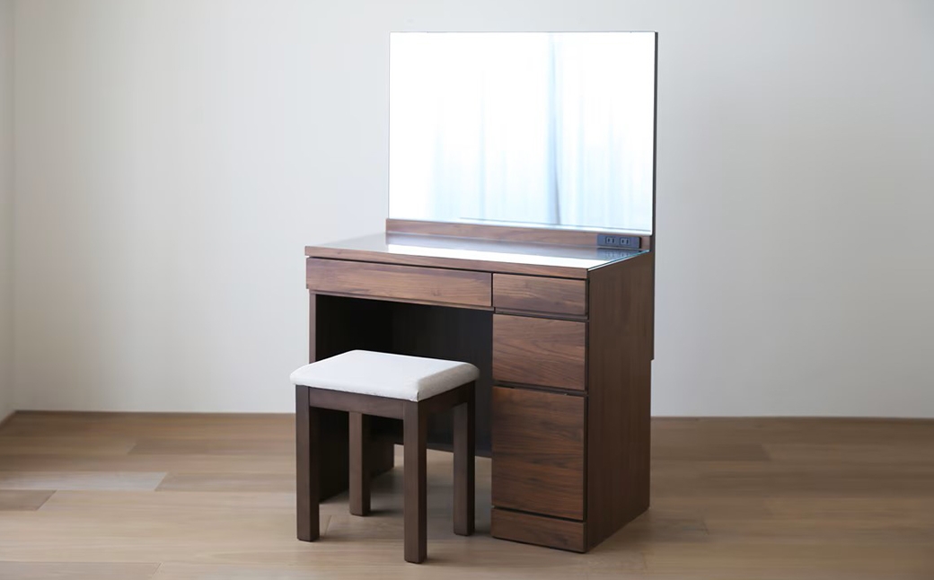 LECCE レッチェ 80 ドレッサー （ 椅子付き ） ウォルナット 【 10年保証 】 天然木 鏡 化粧台 化粧鏡 収納 無垢材 家具 収納家具 インテリア オシャレ シンプル