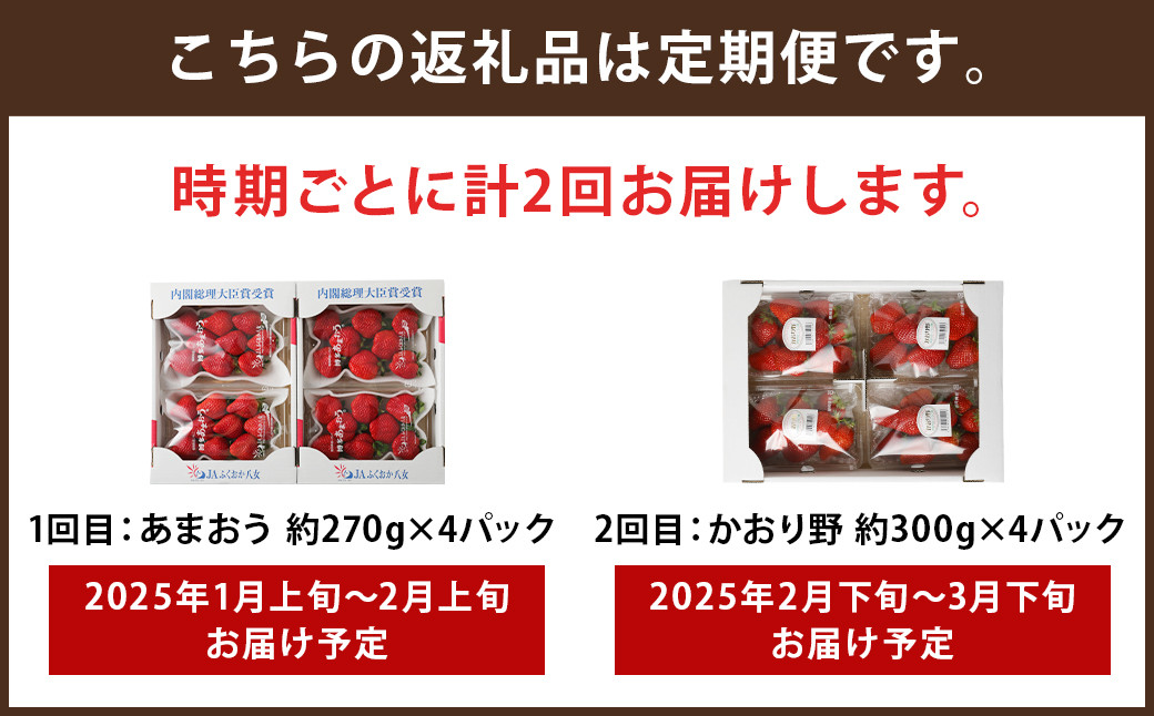 【全2回定期便】数量限定フルーツ定期便 いちご 2品種 食べ比べ ( あまおう ・ かおり野 ) 合計約2.28kg