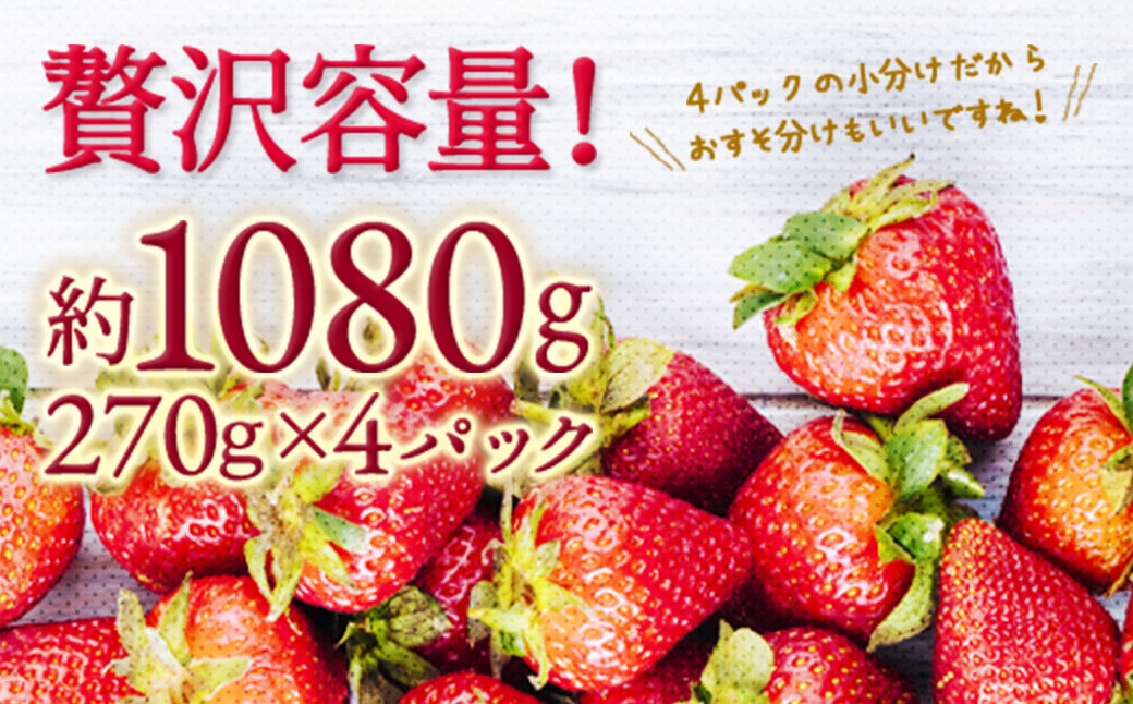  いちご「 あまおう 」 約270g×4パック 計約1080g 【12月上旬～1月下旬順次発送予定】