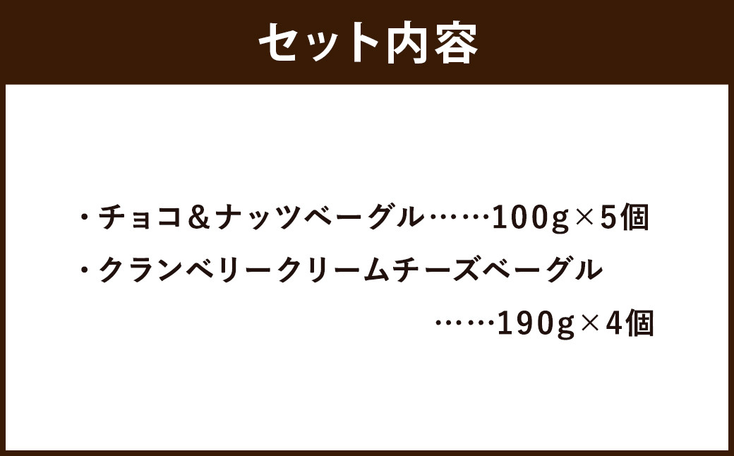 チョコ＆ナッツベーグル・クランベリークリームチーズベーグル 計9個 セット ベーグル 冷凍