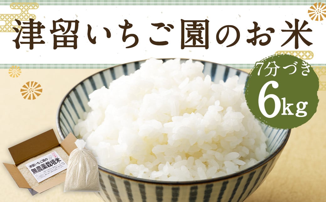 津留いちご園のお米 7分づき  農薬・化学肥料不使用（栽培期間中） 6kg 【2024年11月上旬から2025年10月下旬発送予定】 米 お米 ご飯 九州 福岡