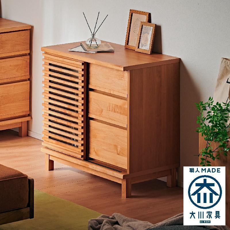 【Athers／アザース 幅80cmサイドボード ナチュラル】★落ち着いた雰囲気のルーバーデザイン