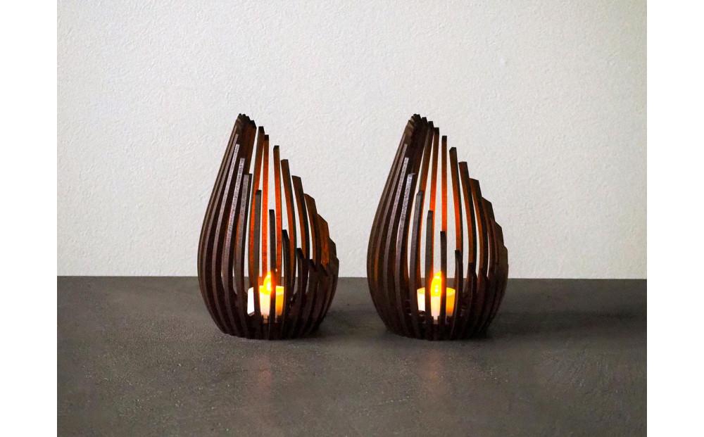 LED キャンドルホルダー 木製 レーザー加工雑貨 ウォールナット インテリア雑貨 キャンドルホルダー001 2個セット