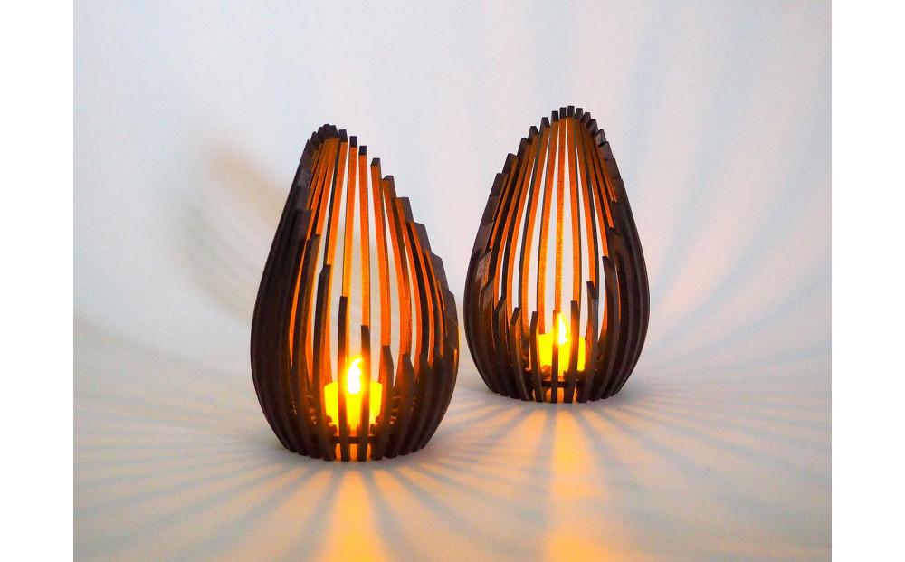 LED キャンドルホルダー 木製 レーザー加工雑貨 黒洛 インテリア雑貨 キャンドルホルダー001 2個セット