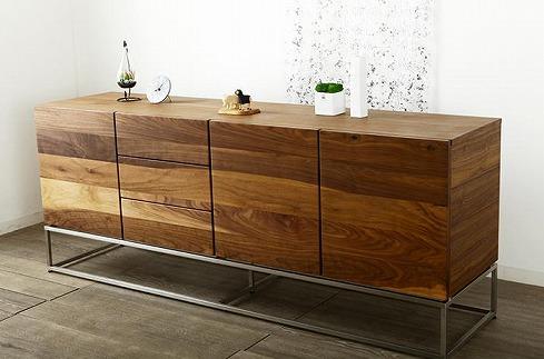 大川家具 ブガッティ200cmリビングボード ステンレス脚 天然木ウォールナット