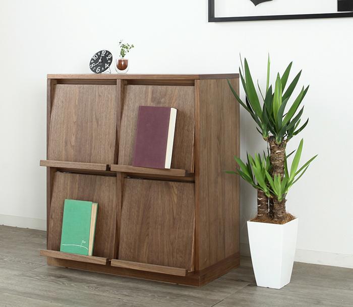 大川家具 ソプラ 76cm マガジンラック 本棚 2列2段 天然木ウォールナット 野中木工所