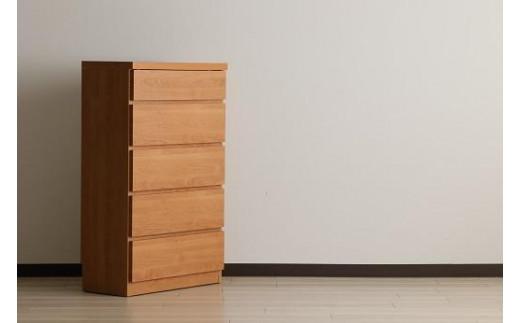 【洗面所などの限られた空間に便利】薄型チェスト 60cm幅5段 (ナチュラル木目)