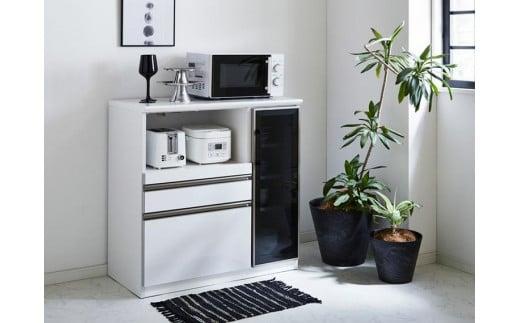 (ブラック木目)【開梱設置】ゼブラ キッチンカウンター 幅90cm キッチン収納 レンジ台 完成品 大型レンジ対応 スライド 大川家具 日本製