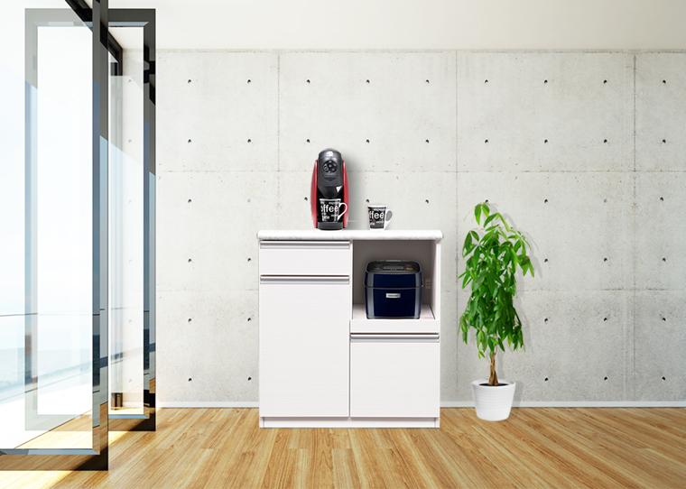 【開梱設置】 メアリー キッチンカウンター 幅80cm レンジ台 完成品 大型レンジ対応 キャスター付 ホワイト 大川家具 日本製