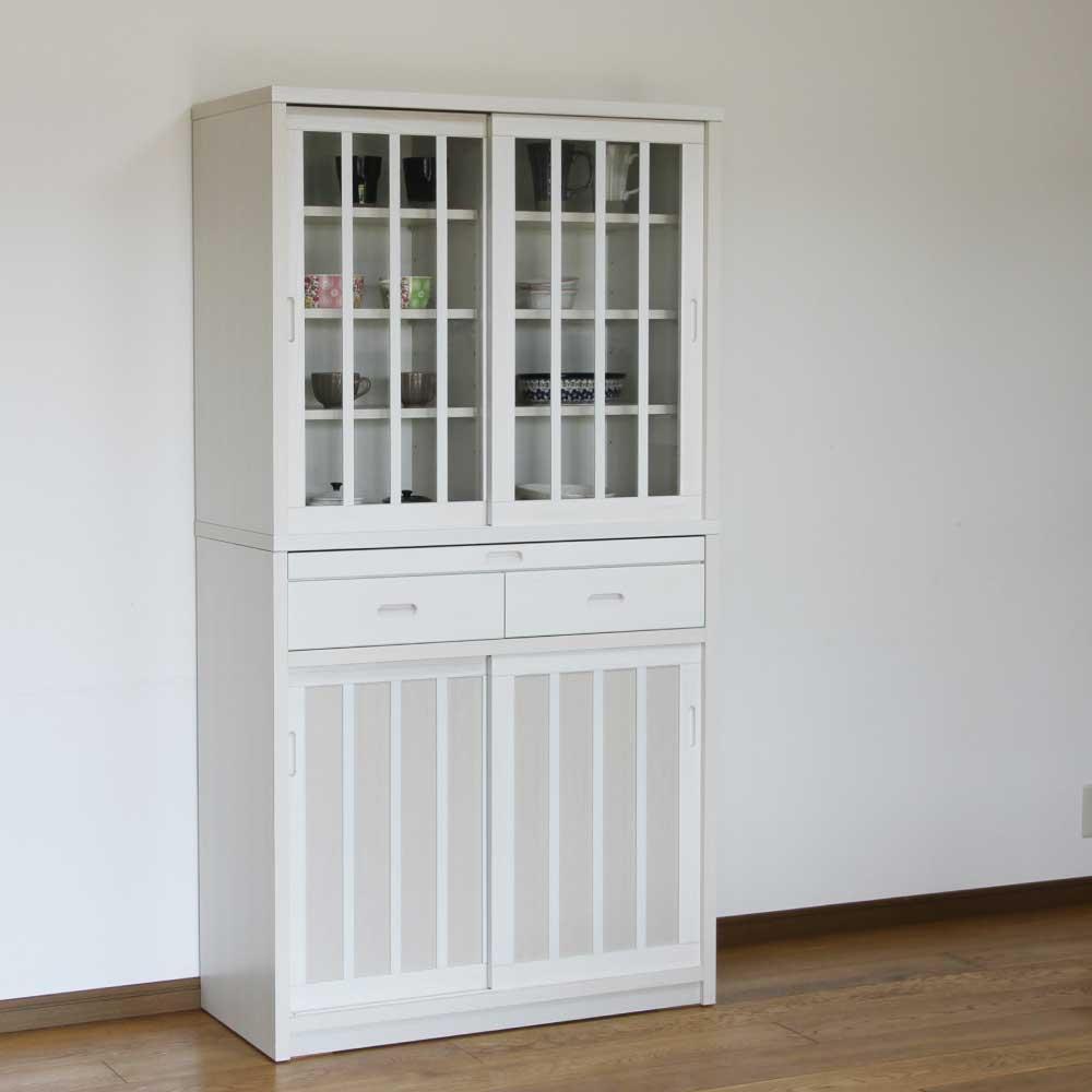 90幅 カップボード 鎌倉 食器棚 キッチンボード キッチン収納 カップボード ダイニングボード カウンター付き 桐 和風モダン 90cm かまくら 和モダン シンプル ホワイト色