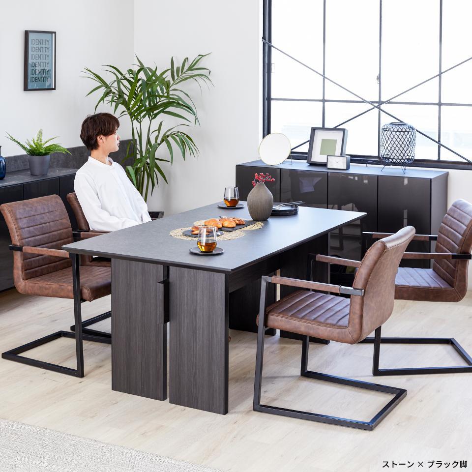 ダイニングテーブル(高さ71cm)  MDT-211 幅160：ストーン×ブラック脚【モーブル】【大川家具】