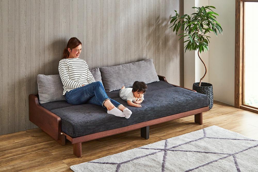 【大川家具】「ごろ寝ソファベッド」レスト 200：ブラウン×ダークグレー【モーブル】