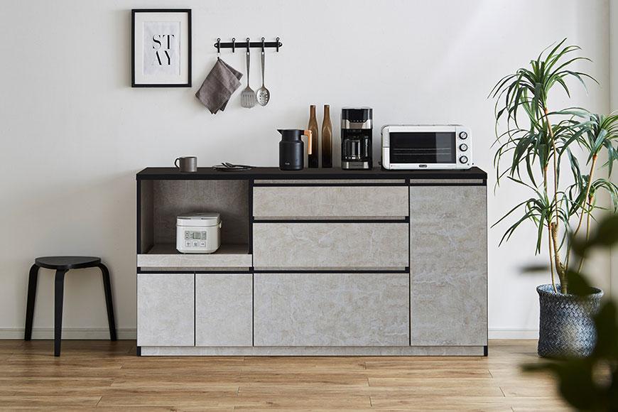 【開梱設置】キッチンカウンター レンジ台 アンサンブル 幅178.6 ストーンホワイト