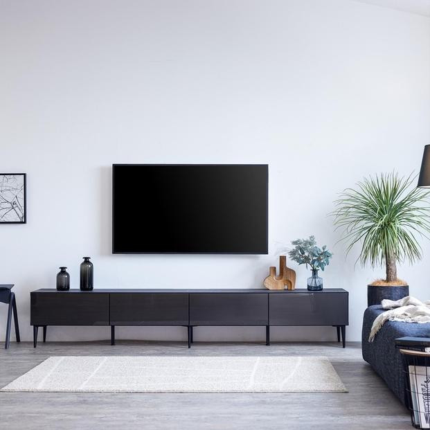 テレビボード 幅240cm ローボード テレビ台 リスボン グラスブラック(GBK)×マーブルブラック 【モーブル】【大川家具】