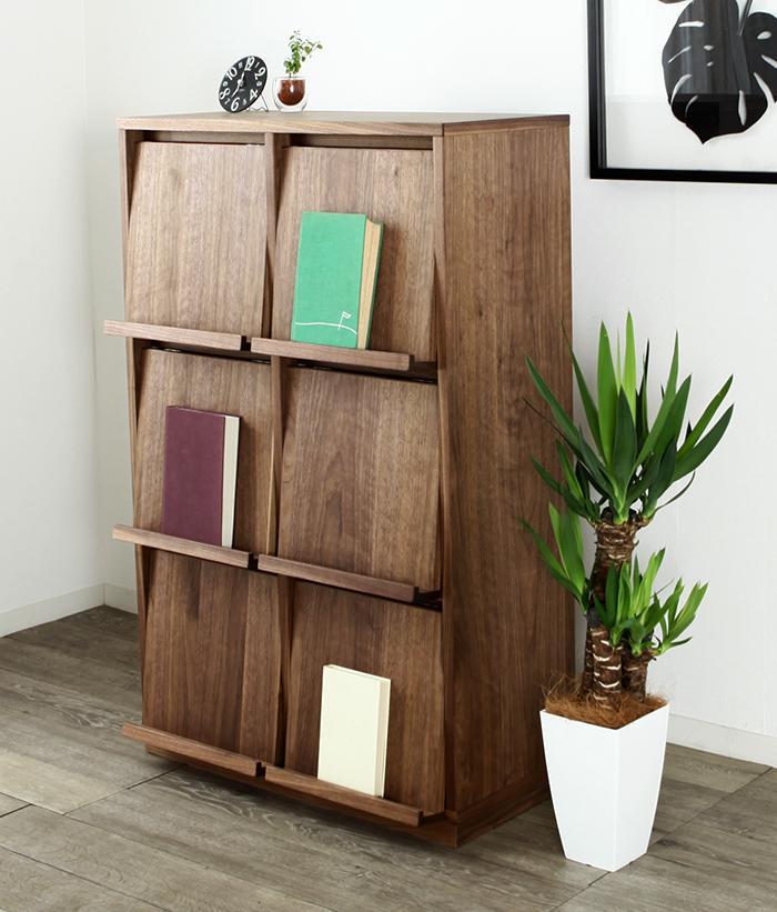 大川家具 ソプラ 76cm マガジンラック 本棚 2列3段 天然木ウォールナット 野中木工所