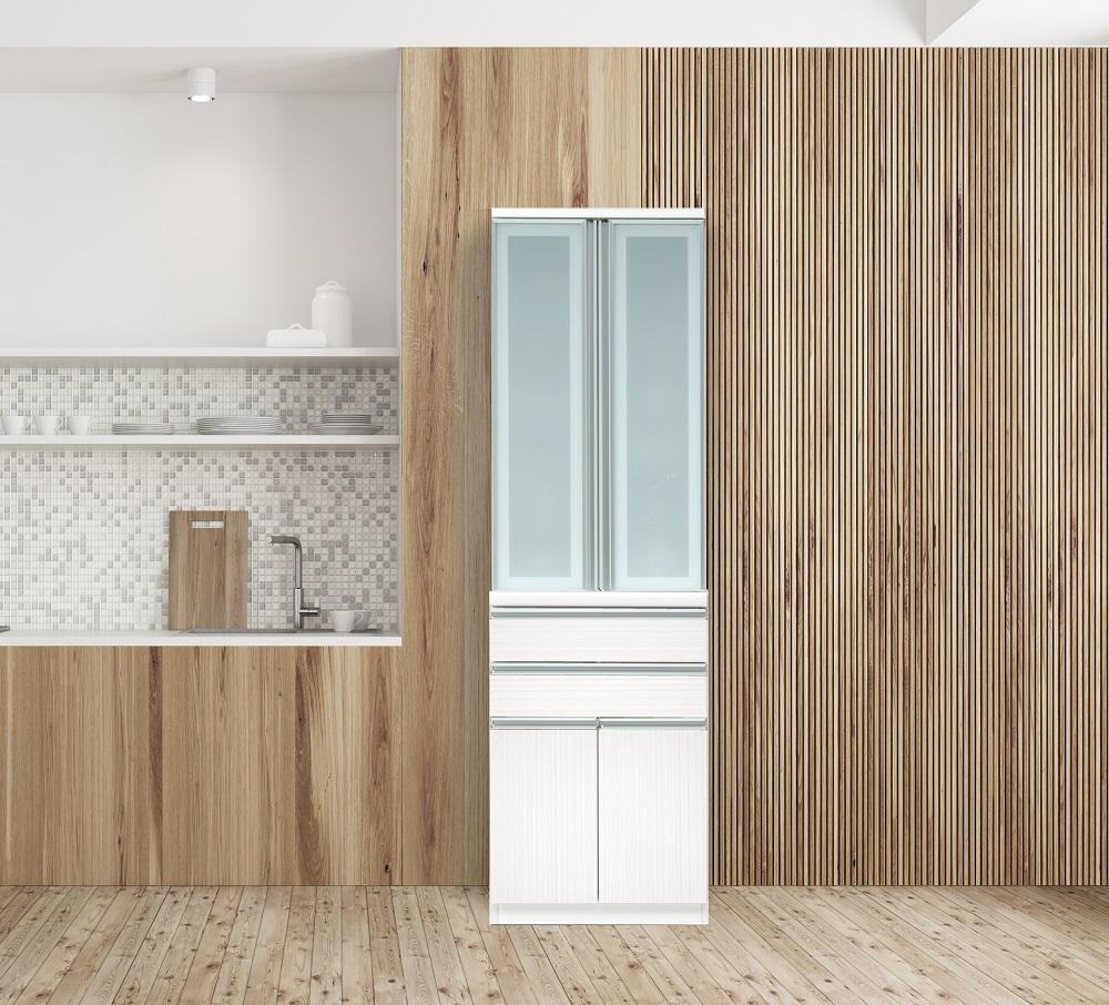 （ホワイト柾目）【開梱設置】  食器棚 幅60cm ダイニングボード 完成品 キッチン収納 キッチン収納 スリム ホワイト ブラウン 大川家具 キッチンボード