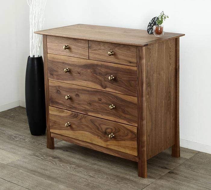 大川家具 ソレイユ 90cm チェスト 引出し4段 天然木ウォールナット