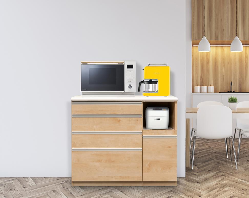 【開梱設置】 エデン キッチンカウンター 幅120cm キッチン収納 ハイタイプ レンジ台 完成品 大型レンジ対応 大川家具 ナチュラル