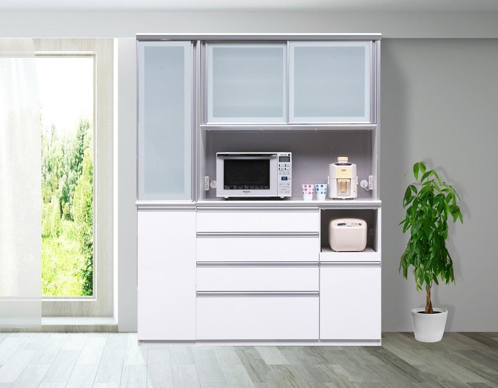 （ホワイト柾目）【開梱設置】 レガシー キッチンボード 幅150cm 耐震 食器棚 モイス オープンボード 引き戸 完成品 ダイニングボード キッチン収納 大川家具