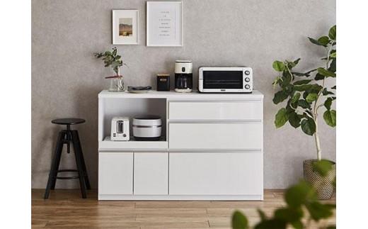 【開梱設置】キッチンカウンター レンジ台 アンサンブル 幅139.1 鏡面ホワイト