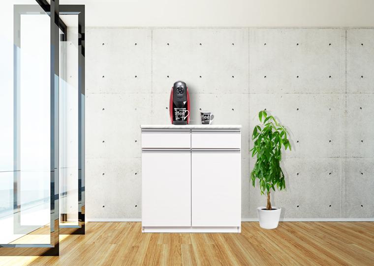 【開梱設置】 メアリー キッチンカウンター 幅80cm 開き扉 レンジ台 完成品 大型レンジ対応 キャスター付 ホワイト 大川家具 日本製