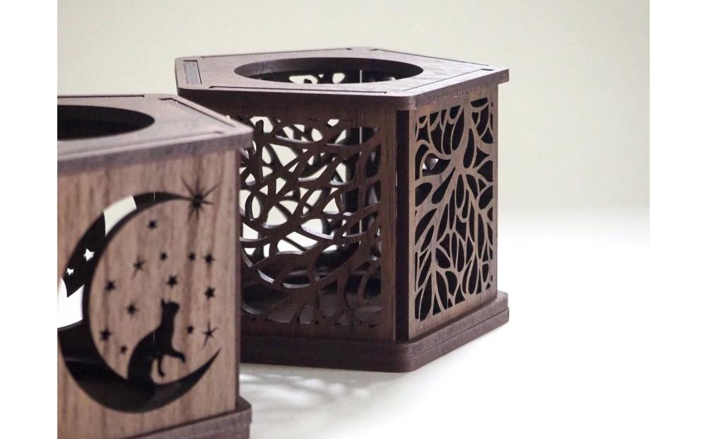 LED キャンドルホルダー 木製 レーザー加工雑貨 ウォールナット インテリア雑貨 キャンドルホルダー002 3個セット