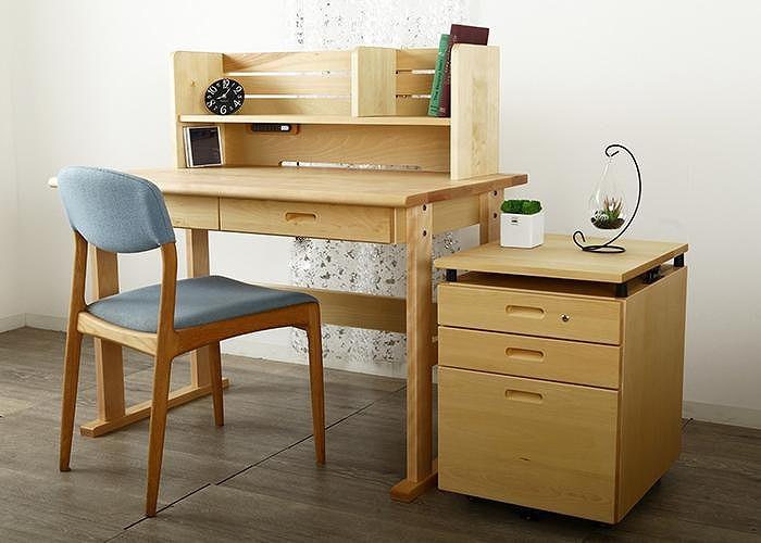 大川家具 ファイン 110cm デスクセット(デスク本体、本立、ワゴン) サクラ(バーチ) 野中木工所