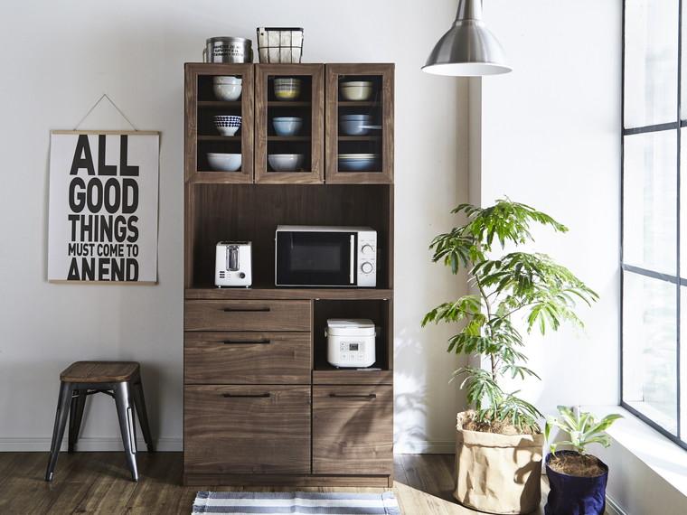 （ナチュラル）【開梱設置】 紗々 キッチンボード 幅90cm レンジボード レンジ台 完成品 カップボード キッチン収納 90幅 国産 大川家具 日本製