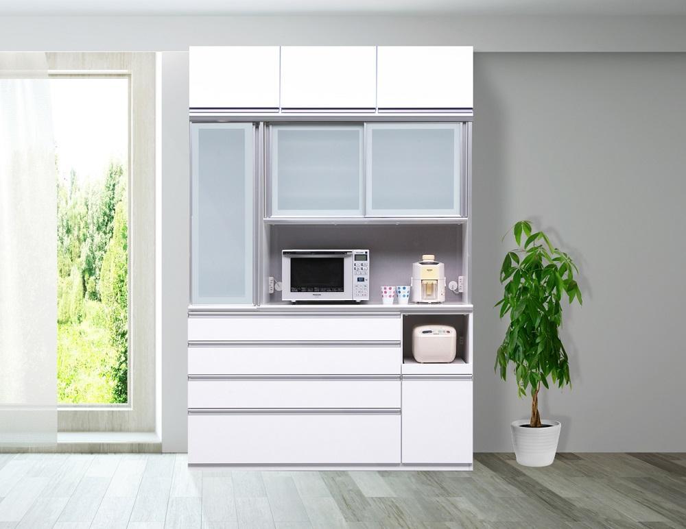 （ホワイト柾目）【開梱設置/受注製作】 レガシー キッチンボード 幅130cm 上置付 耐震 食器棚 引き戸 ダイニングボード 完成品 キッチンボード 130幅 大川家具