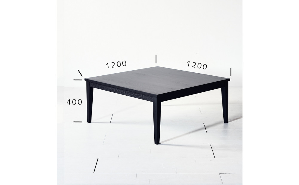 【シンプルモダンな家具のお部屋に】 シャープなデザインのＮＯ１センターテーブル120×120 オークブラック ローテーブル 無垢材 国産 大川家具