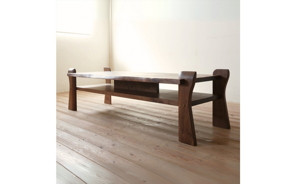 【開梱設置】MARUSHO PANCONE リビングテーブル 幅154cm センターテーブル ローテーブル 棚付き インテリア 和モダン 丸庄 大川家具 日本製 木製家具 ウッド ウォールナット 完成品 デザイナーズ おしゃれ