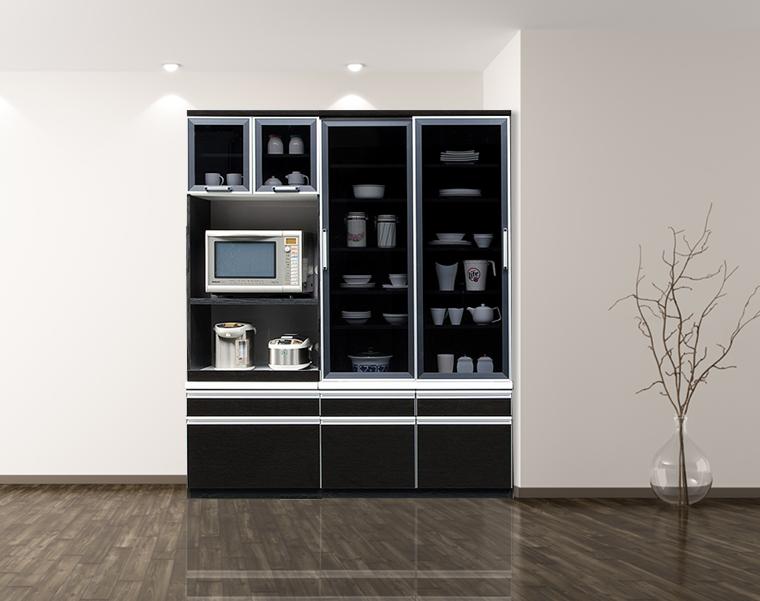 【開梱設置】 響 食器棚 幅120cm 食器棚 引き戸 完成品 ブラック 食器 収納 大川家具 ダイニングボード