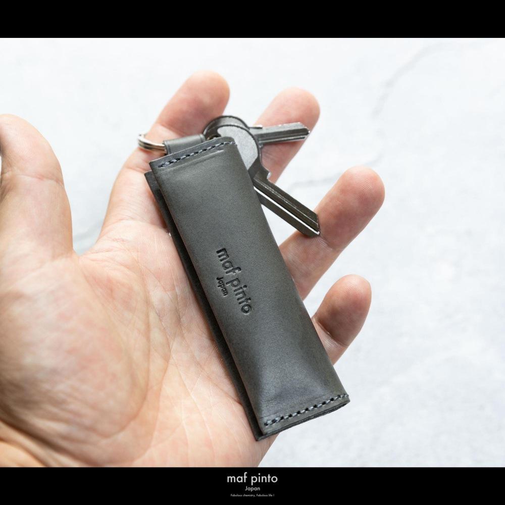 maf pinto (マフ ピント) キーリング キーホルダー 小銭入れ付き ミニ財布 グレー レザー 本革 日本製