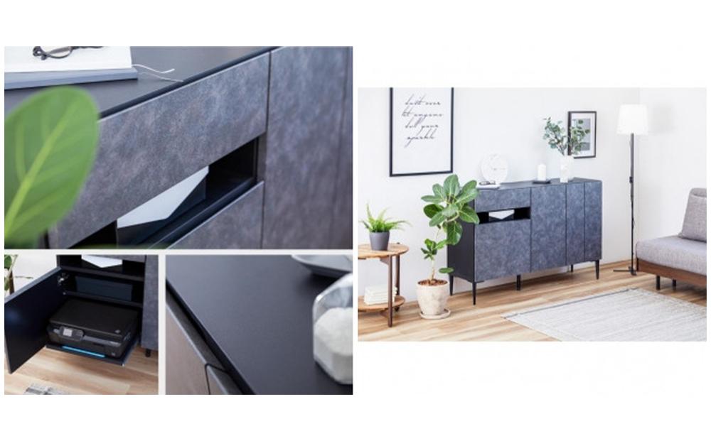 サイドボード 130cm リード ＜ライトグレー×ホワイト＞【モーブル】【大川家具】