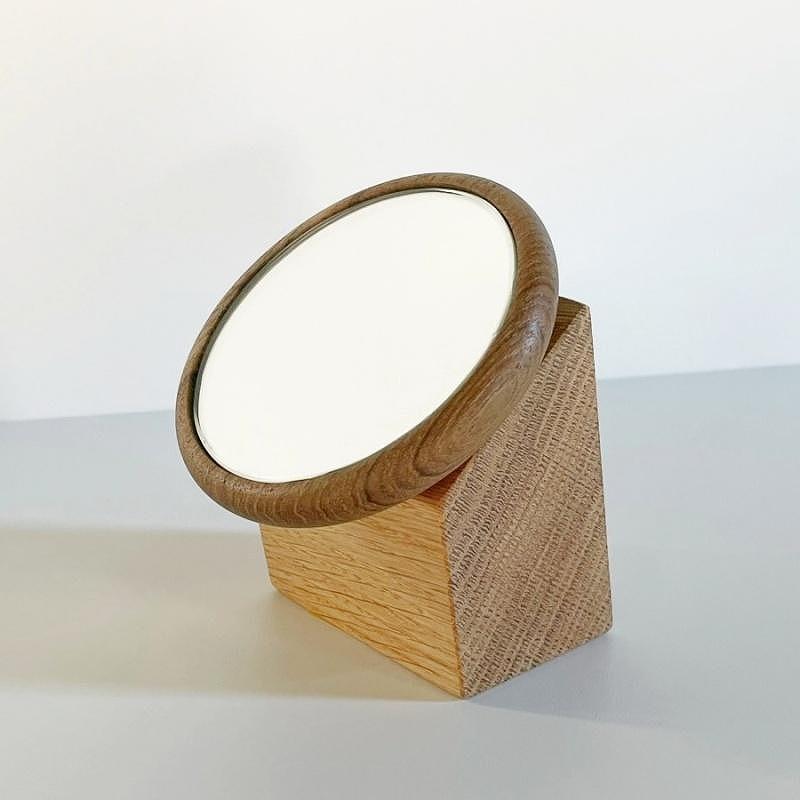 【Face Mirror　チーク材+オーク材】ハンドミラー（手鏡）スタンドミラー（卓上）ウォールミラーとしても＜フェイスミラー＞ プレゼント 父の日 母の日 入学 卒業 就職 MUFactory