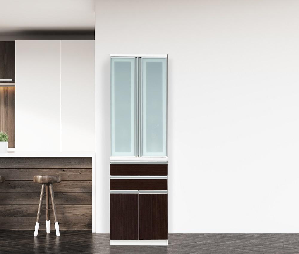 （ブラウン）【開梱設置】  食器棚 幅60cm ダイニングボード 完成品 キッチン収納 キッチン収納 スリム ホワイト ブラウン 大川家具 キッチンボード