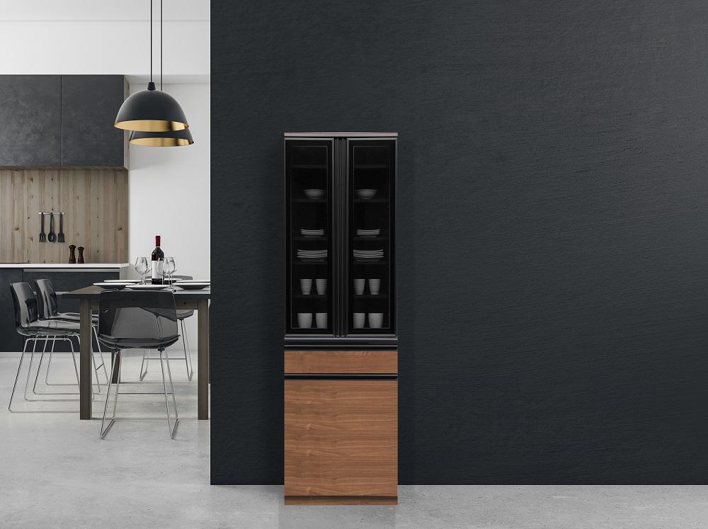 （ブラウン（ウォールナット））【開梱設置】 クロノス 食器棚 幅60cm ダイニングボード 完成品 キッチン収納 スリム ホワイト ブラウン 大川家具 キッチンボード