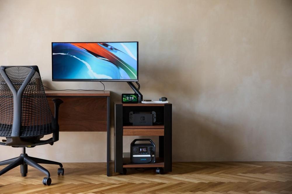 在宅ワーク専用ワゴン WAAKwagon CUBE ウォールナット/マットブラック 引き出し付き