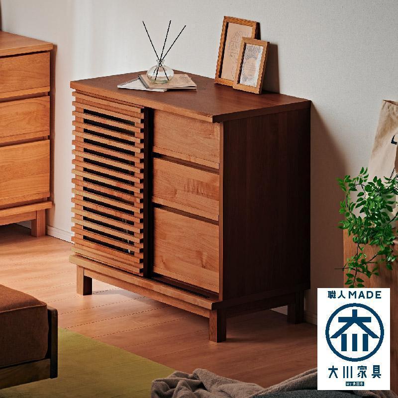 【Athers／アザース 幅80cmサイドボード ブラウン】★落ち着いた雰囲気のルーバーデザイン
