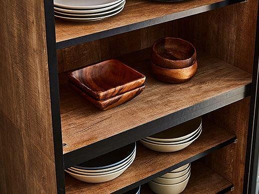 【開梱設置】引き戸 食器棚 ダイニングボード ポエム 幅133.5 （ホワイトガラス／レディオーク）キッチン収納 大川家具 家具