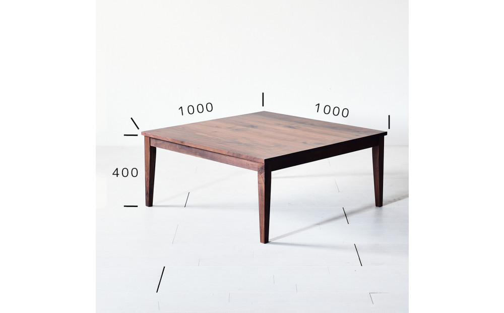 【シンプルモダンな家具のお部屋に】 シャープなデザインのＮＯ１センターテーブル100×100 ウォールナット ローテーブル 無垢材 国産 大川家具