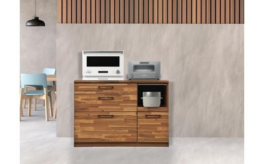 ※受付終了※【開梱設置】カカオ キッチンカウンター おしゃれ 幅120cm レンジボード レンジ台 完成品 キッチン収納 120幅 国産 大川家具 日本製 西海岸 寄木風