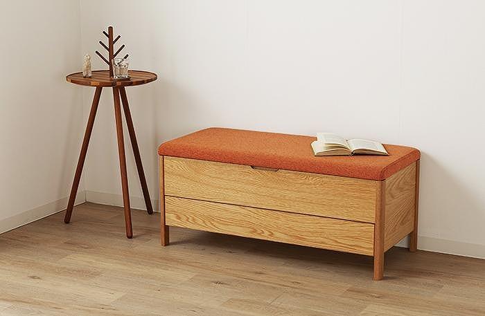 大川家具 シム 100cm ベンチチェスト 収納 レザー 生地  天然木オーク 野中木工所