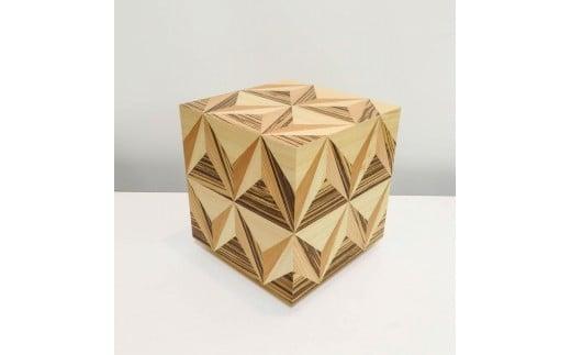 和風照明 アクリキューブ行灯 銘木ツキ板 寄木模様A LED電球