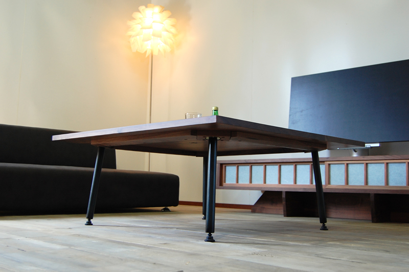 【無垢天板＆シンプル鉄脚デザイン】TEZUローテーブル 90　ウォールナット