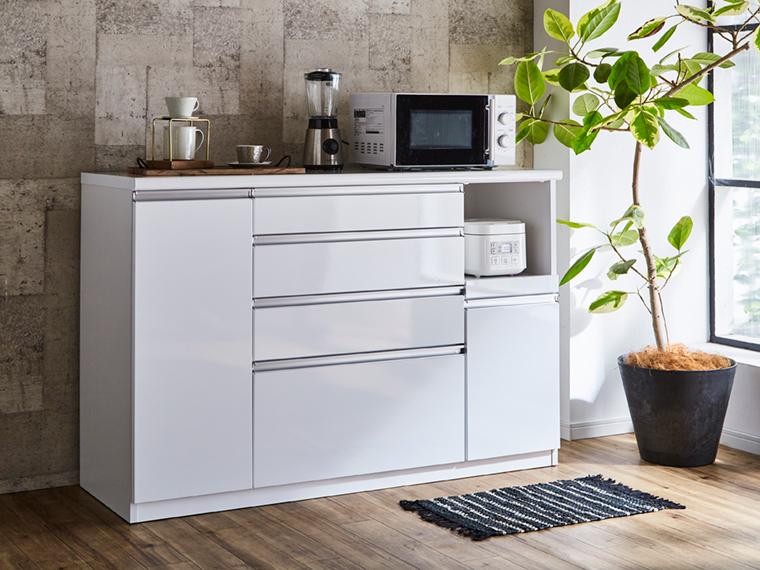 （ホワイト）【開梱設置】 セイント キッチンカウンター キッチン収納 幅140cm ハイタイプ レンジ台 完成品 大型レンジ対応 大川家具