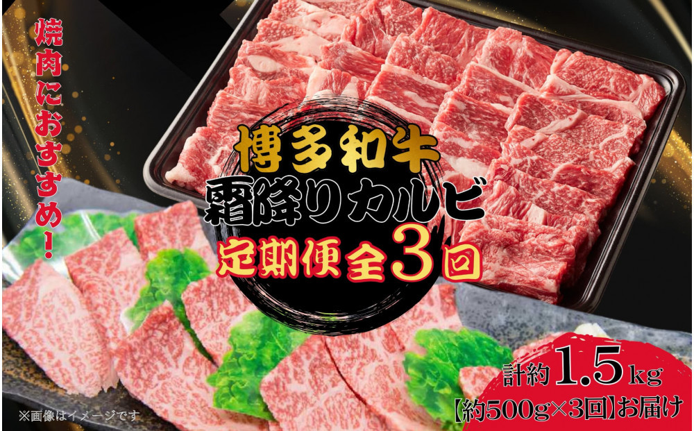 博多和牛 霜降りカルビ 全3回定期便 約500g×3回